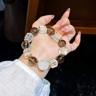 White Quartz&Smoky Quartz Bracelet – Protection&Purification(15mm) - MOONQUIET
