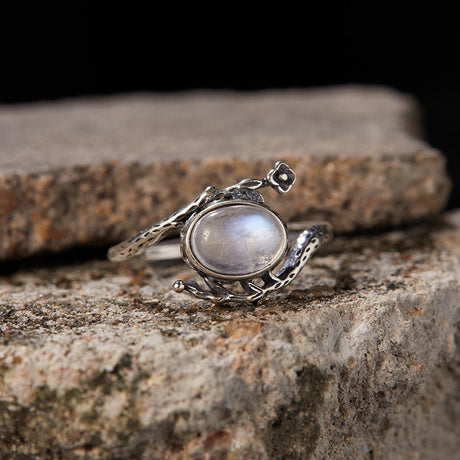 S925 Silver Moonstone Ring – Plum Blossom Inspiration