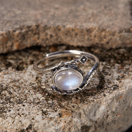 S925 Silver Moonstone Ring – Plum Blossom Inspiration