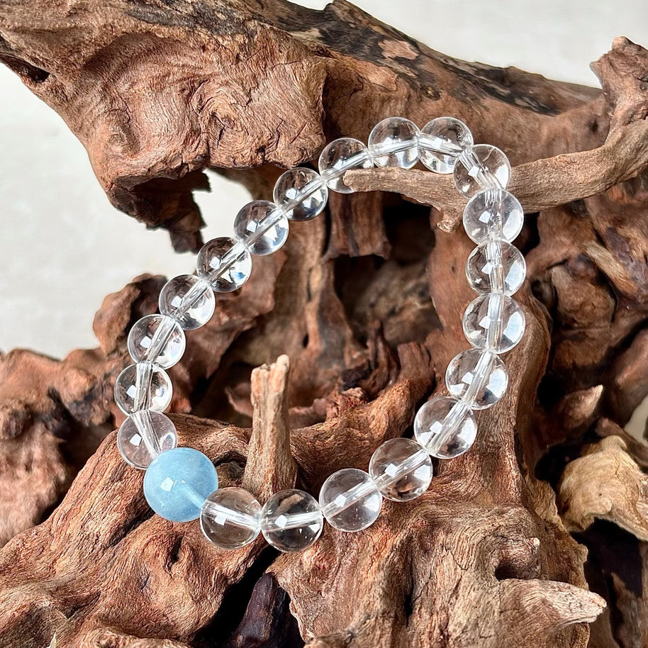 Clear Quartz x Aquamarine Bracelet|Clarity & Calm(6~10mm)