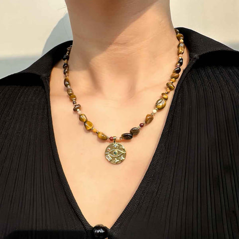 Natural Tiger’s Eye Necklace｜18K Gold Plated Mystical Eye Pendant