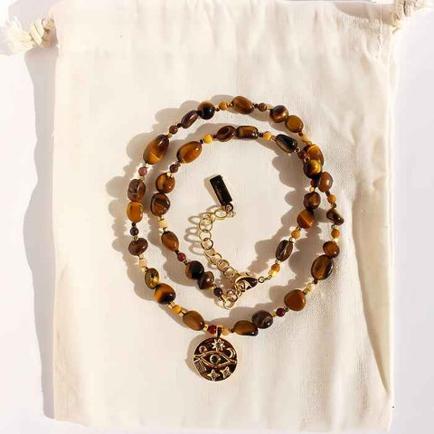 Natural Tiger’s Eye Necklace｜18K Gold Plated Mystical Eye Pendant