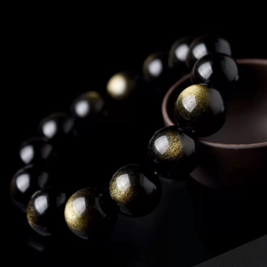 Energiestein für Reichtum | Goldener Obsidian Schutz &amp; Wohlstand (10mm)