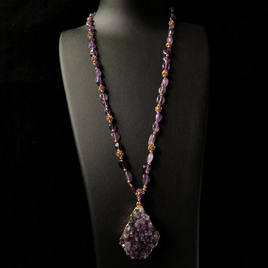 Rohe Amethyst-Cluster-Halskette|Spirituelle Konzentration &amp; Energie