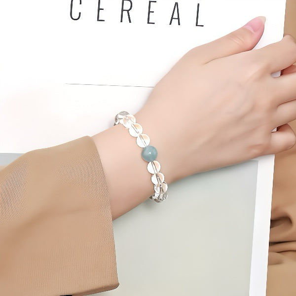 [Designer Edition] Armband aus Bergkristall und Aquamarin | Klarheit und Ruhe (8 mm)