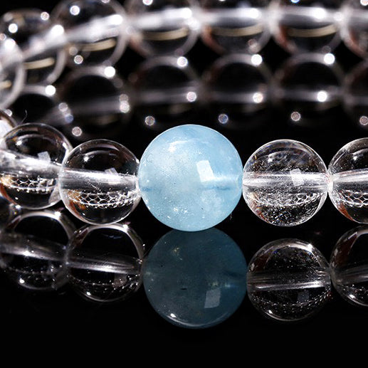 [Designer Edition] Armband aus Bergkristall und Aquamarin | Klarheit und Ruhe (8 mm)