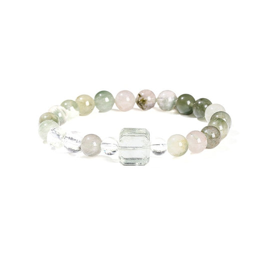 [Designer Edition] Ruhiges Wachstumsarmband | Grüner Rutilquarz x Bergkristall (8 mm)