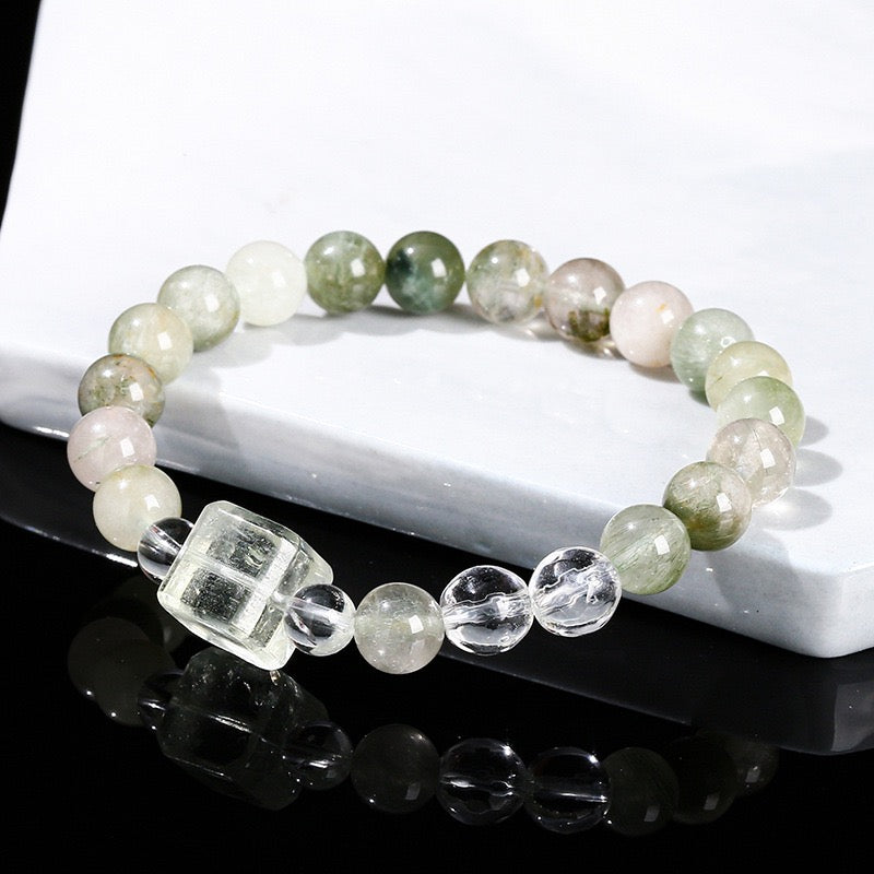 [Designer Edition] Ruhiges Wachstumsarmband | Grüner Rutilquarz x Bergkristall (8 mm)