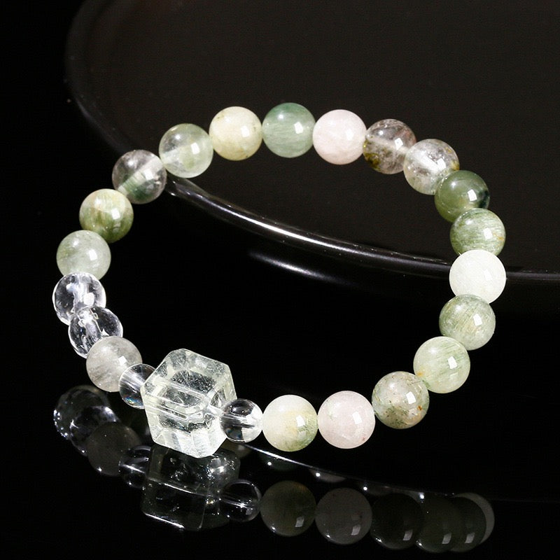 [Designer Edition] Ruhiges Wachstumsarmband | Grüner Rutilquarz x Bergkristall (8 mm)