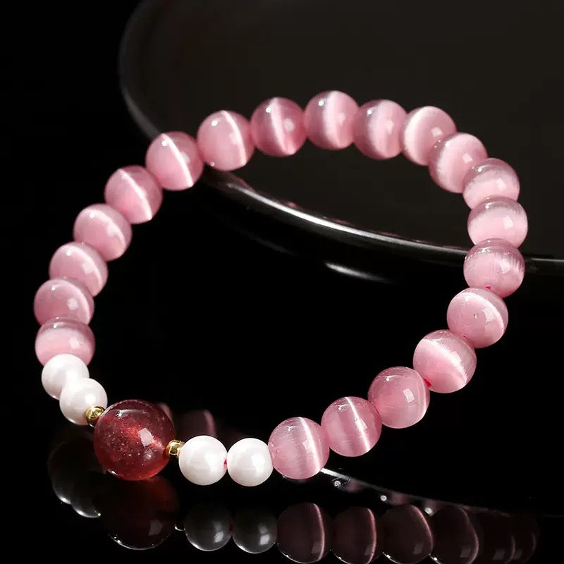 [Designer Edition] Love &amp; Self Armband｜Katzenauge x Erdbeerquarz (8mm)