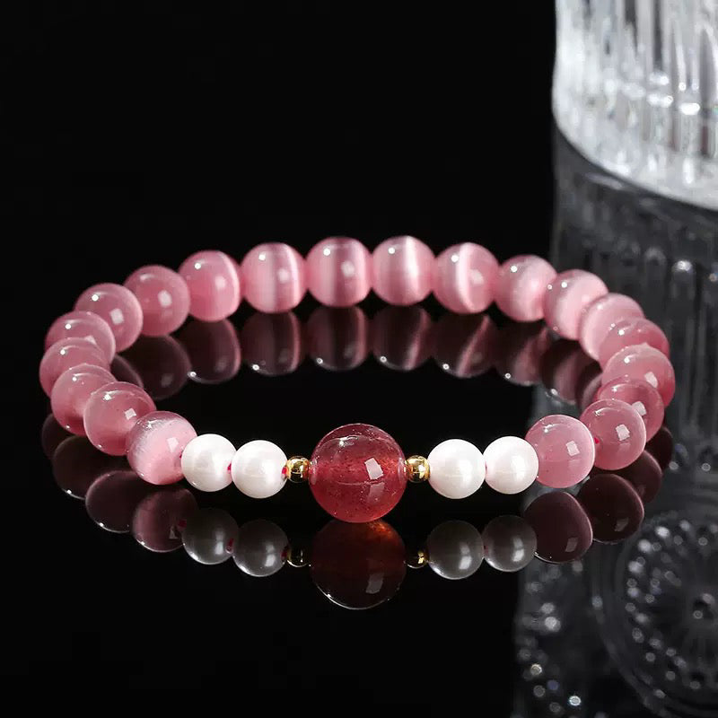 [Designer Edition] Love &amp; Self Armband｜Katzenauge x Erdbeerquarz (8mm)