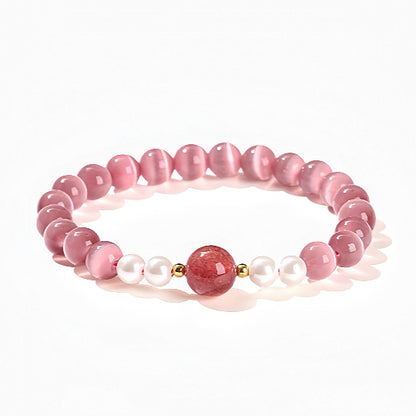 [Designer Edition] Love &amp; Self Armband｜Katzenauge x Erdbeerquarz (8mm)