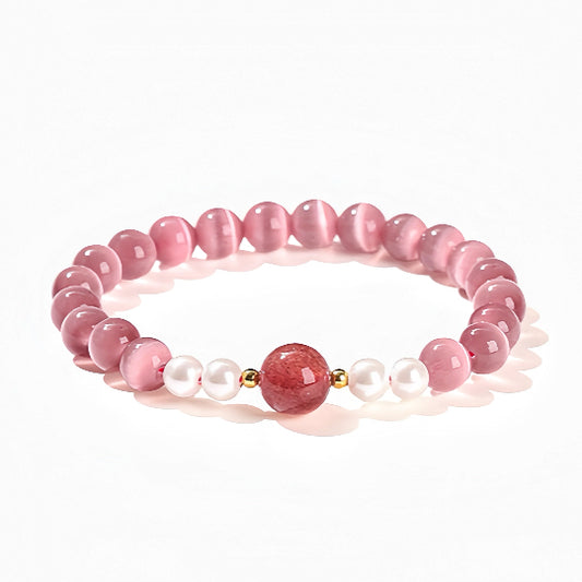 [Designer Edition] Love &amp; Self Armband｜Katzenauge x Erdbeerquarz (8mm)