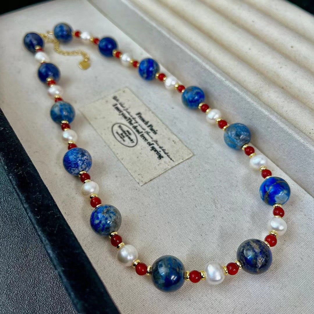 Lapis Lazuli Pearl Necklace | Confidence & Harmony