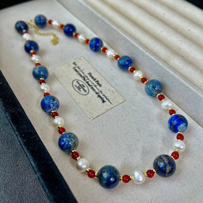 Lapis Lazuli Pearl Necklace | Confidence & Harmony