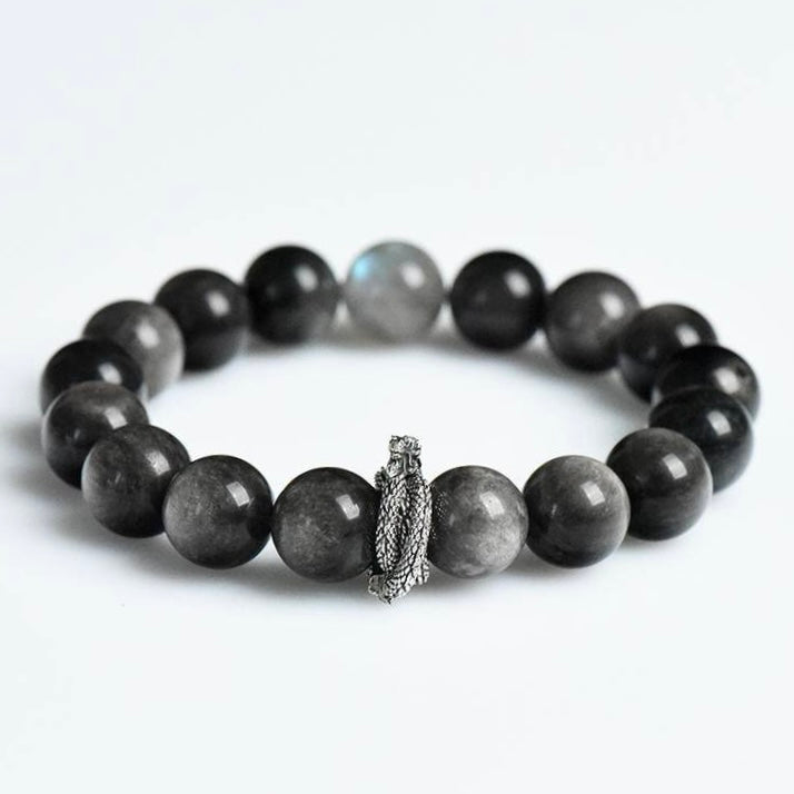 Energy Protection Bracelet｜Silver Obsidian & Gray Moonstone(12mm)