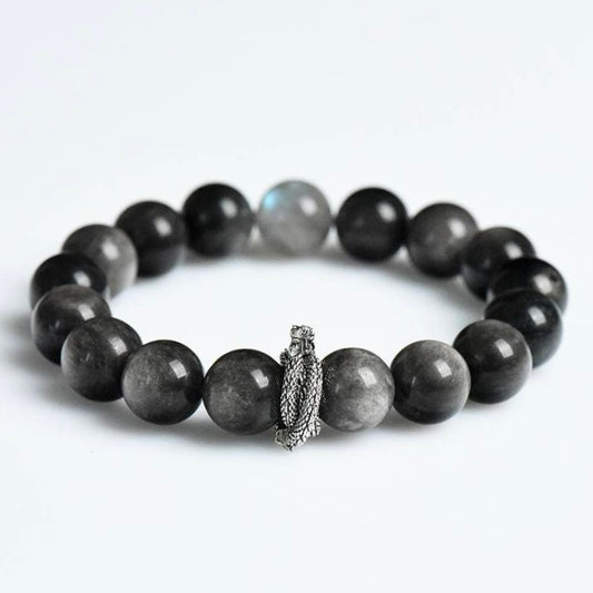 Energy Protection Bracelet｜Silver Obsidian & Gray Moonstone(12mm)
