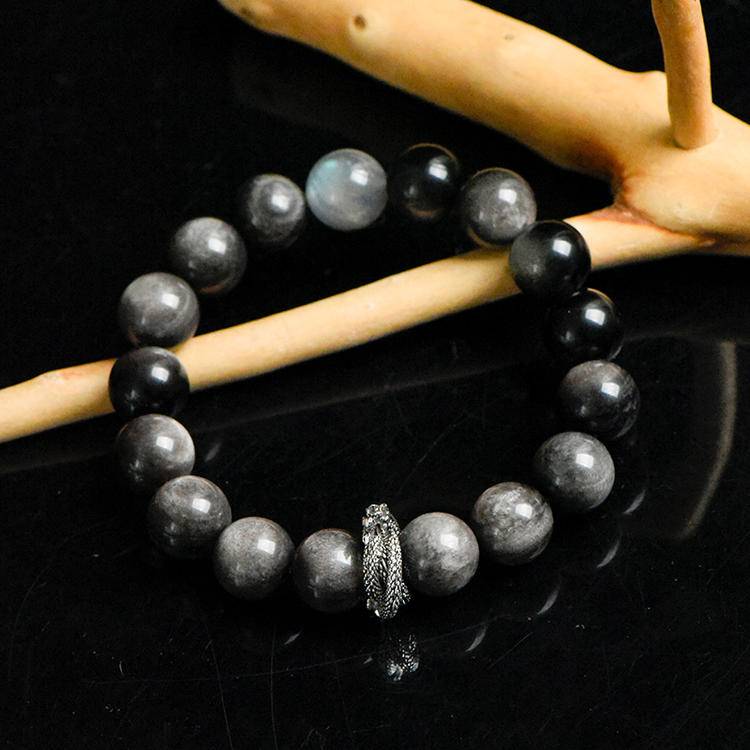 Energy Protection Bracelet｜Silver Obsidian & Gray Moonstone(12mm)