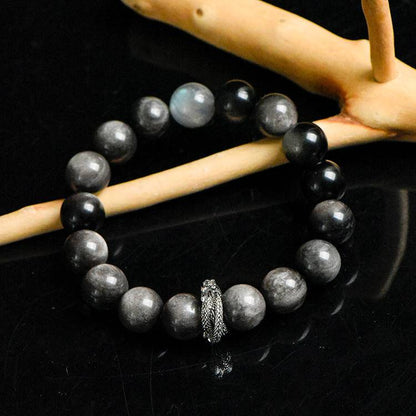 Energy Protection Bracelet｜Silver Obsidian & Gray Moonstone(12mm)