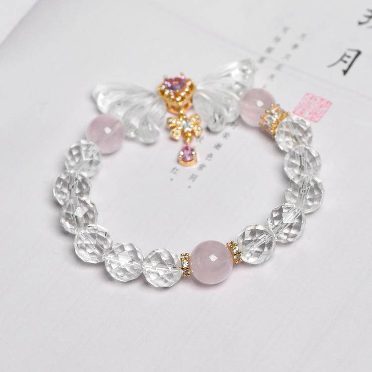 Love Attraction Bracelet | Rose Quartz, Clear Quartz & Angel Wings(10-11mm)