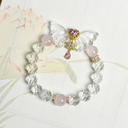 Love Attraction Bracelet | Rose Quartz, Clear Quartz & Angel Wings(10-11mm)