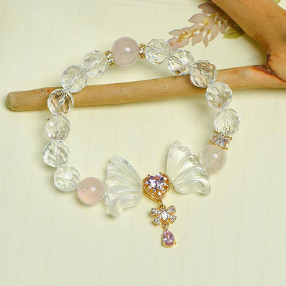 Love Attraction Bracelet | Rose Quartz, Clear Quartz & Angel Wings(10-11mm)