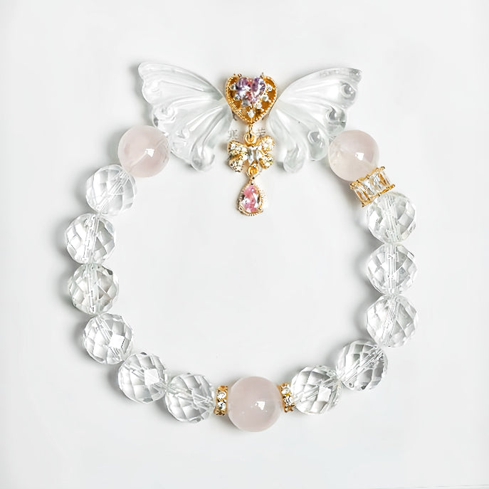 Love Attraction Bracelet | Rose Quartz, Clear Quartz & Angel Wings(10-11mm)