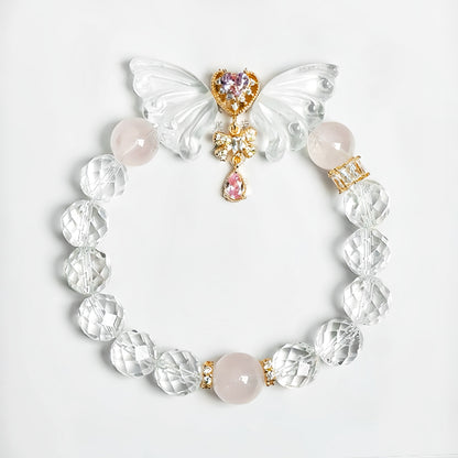 Love Attraction Bracelet | Rose Quartz, Clear Quartz & Angel Wings(10-11mm)