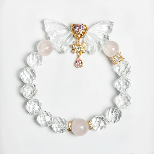 Love Attraction Bracelet | Rose Quartz, Clear Quartz & Angel Wings(10-11mm)