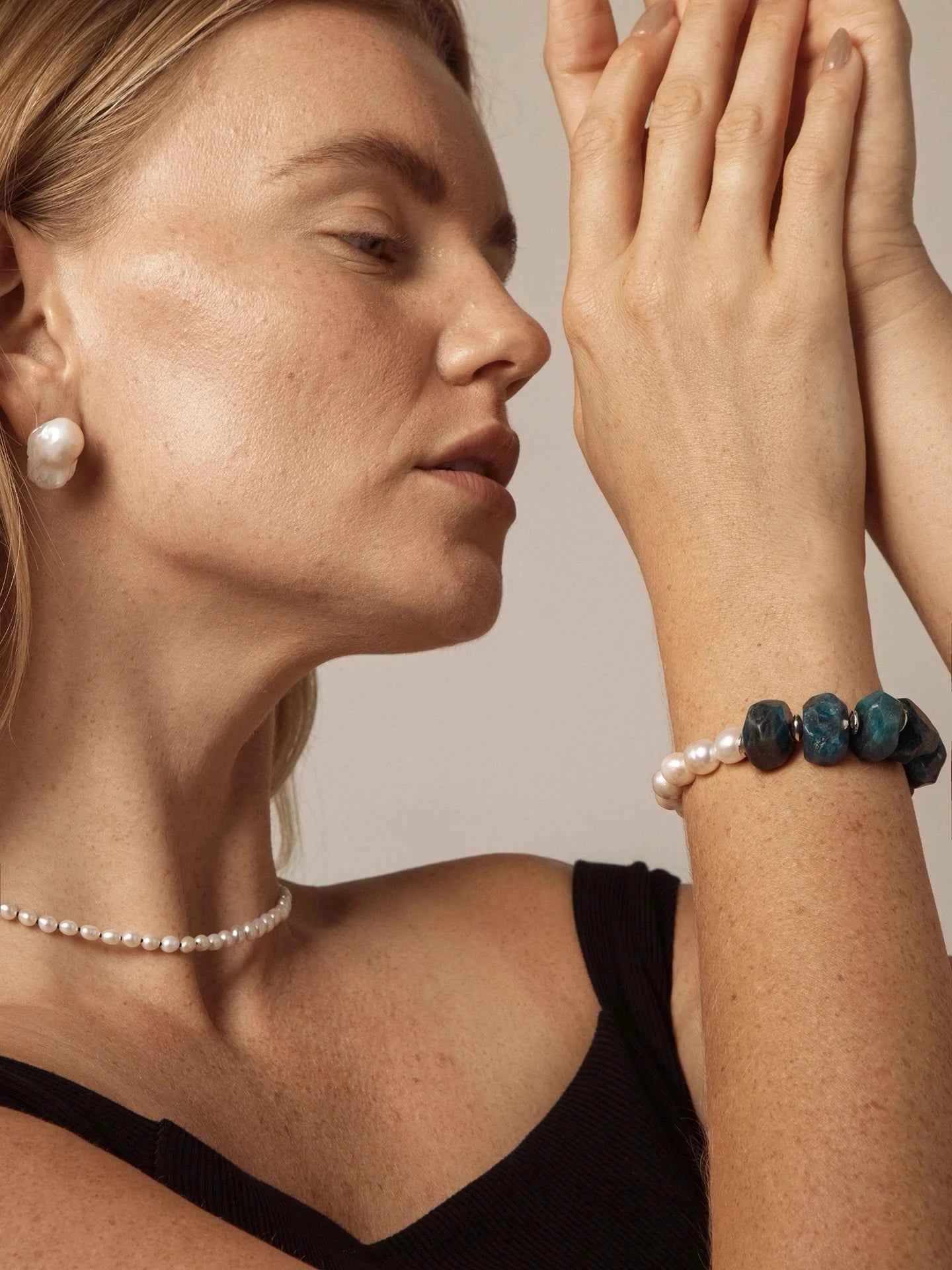 Freshwater Pearl & Blue Apatite Bracelet