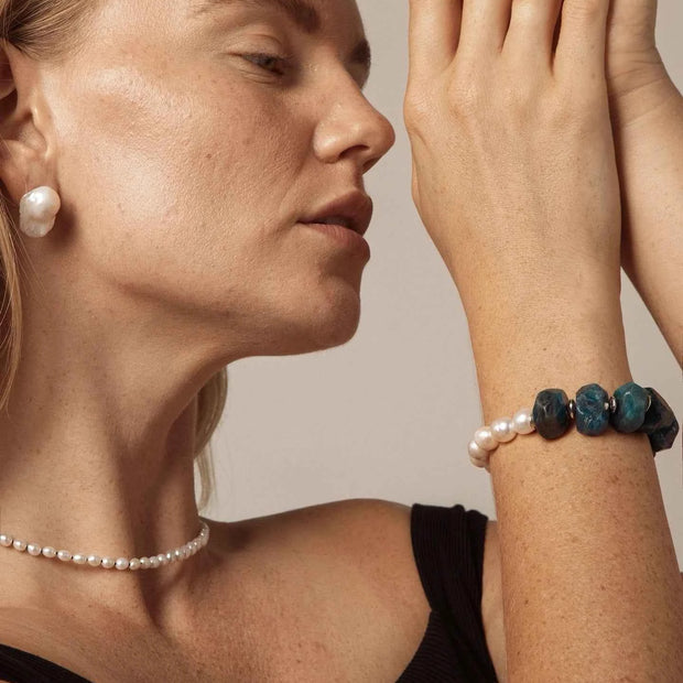 Freshwater Pearl & Blue Apatite Bracelet
