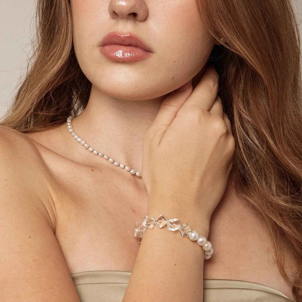Clear Quartz & Freshwater Pearl Bracelet