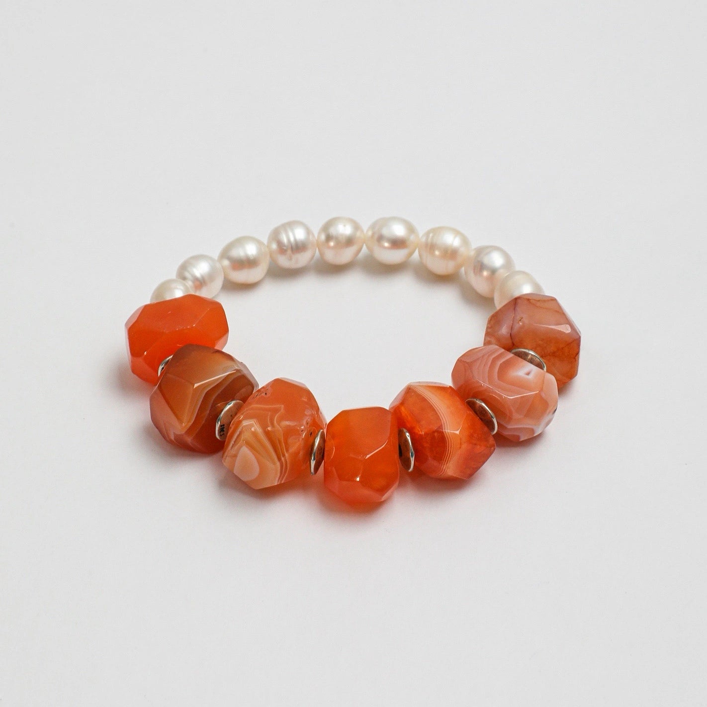 Persian Red Agate & Freshwater Pearl  Bracelet