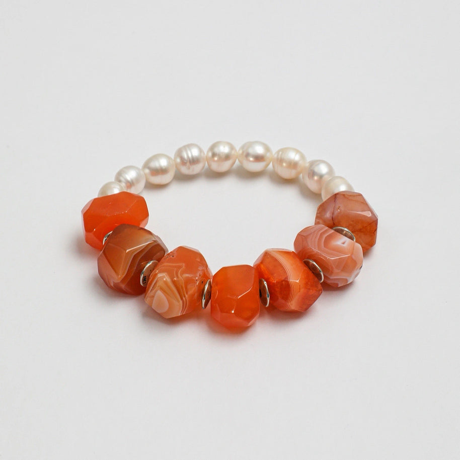 Persian Red Agate & Freshwater Pearl  Bracelet