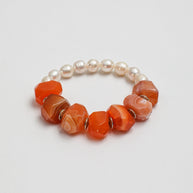 Persian Red Agate & Freshwater Pearl  Bracelet
