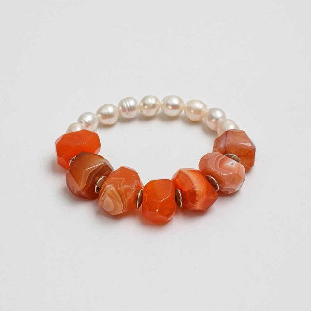 Persian Red Agate & Freshwater Pearl  Bracelet