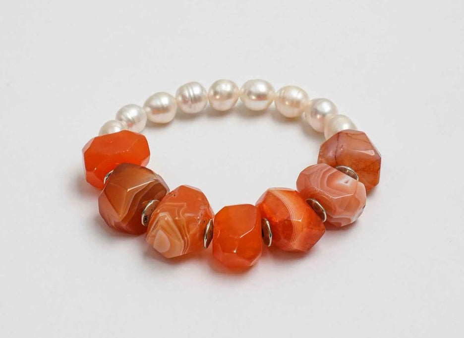 Persian Red Agate & Freshwater Pearl  Bracelet