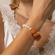 Persian Red Agate & Freshwater Pearl  Bracelet