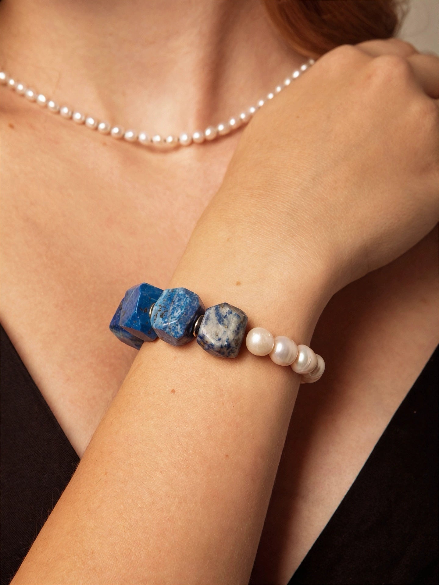 Lapis Lazuli & Freshwater Pearl Bracelet | Wisdom & Calm