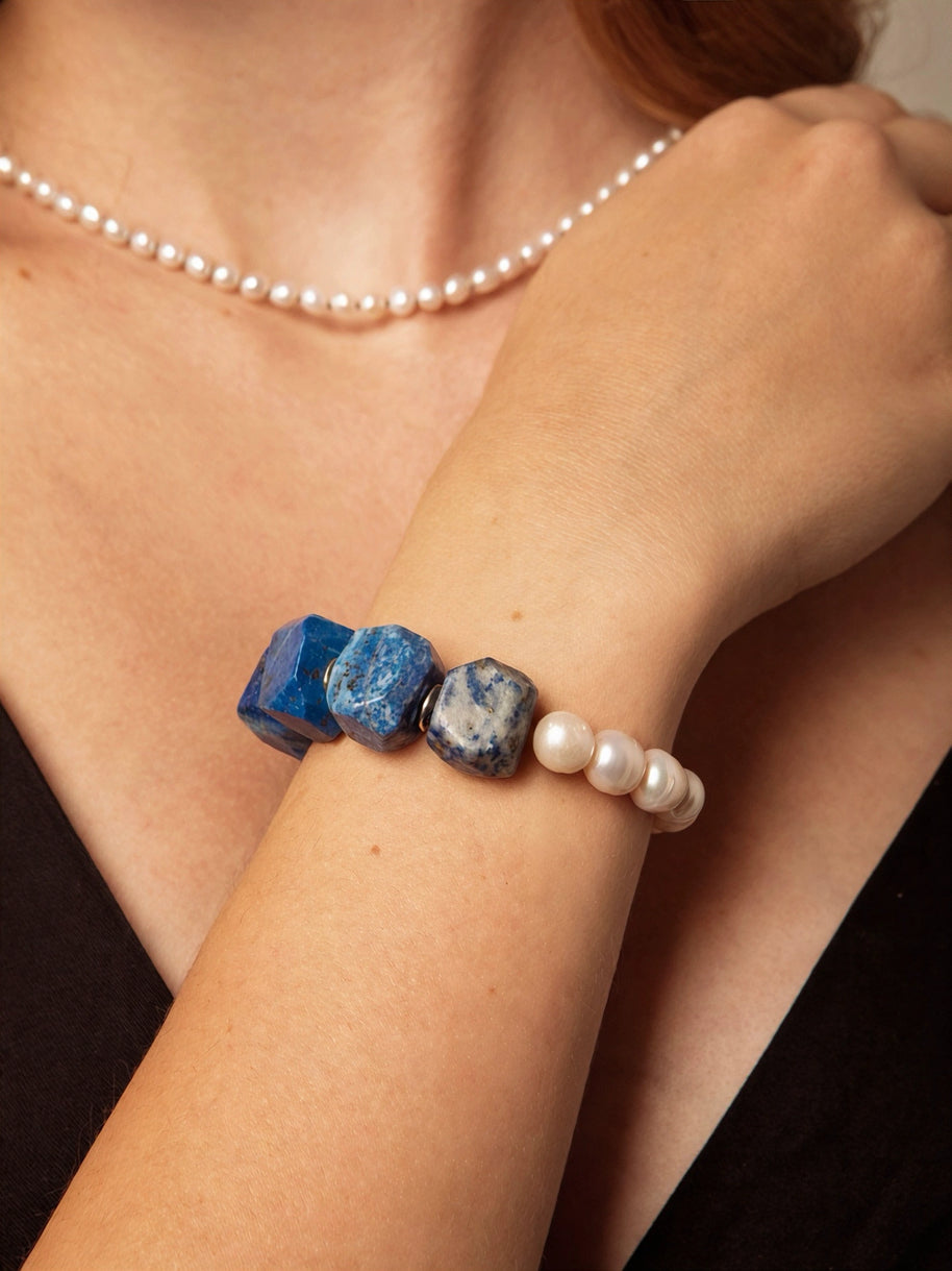 Lapis Lazuli & Freshwater Pearl Bracelet | Wisdom & Calm