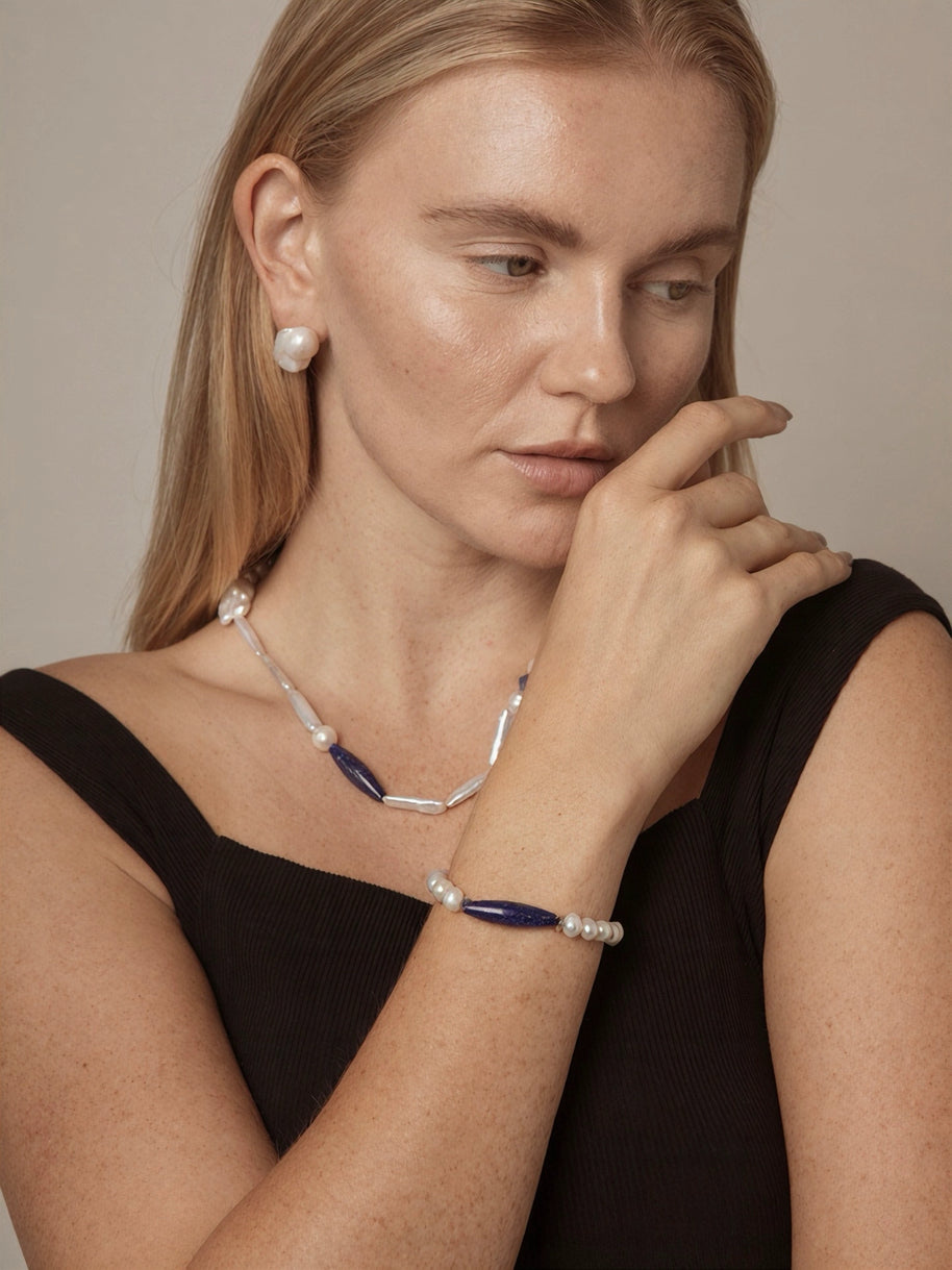 Afghan Lapis Lazuli & Freshwater Pearl Bracelet | Clarity & Grace