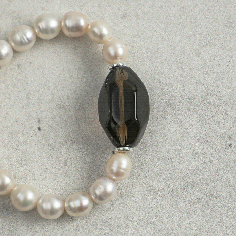 Smoky Quartz & Freshwater Pearl Bracelet | Grounding & Grace