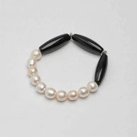 Black Agate & Freshwater Pearl Bracelet | Protection & Grace