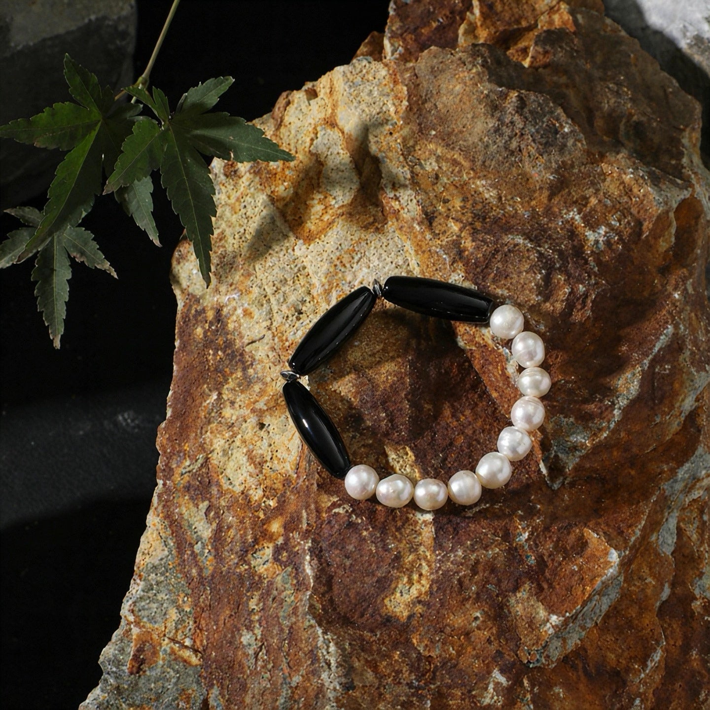 Black Agate & Freshwater Pearl Bracelet | Protection & Grace