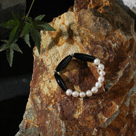 Black Agate & Freshwater Pearl Bracelet | Protection & Grace
