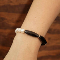 Black Agate & Freshwater Pearl Bracelet | Protection & Grace