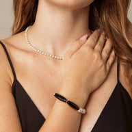 Black Agate & Freshwater Pearl Bracelet | Protection & Grace