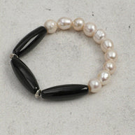 Black Agate & Freshwater Pearl Bracelet | Protection & Grace