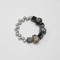 Black Rutilated Quartz & Grey Pearl Bracelet | Depth & Protection