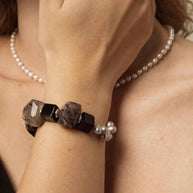 Black Rutilated Quartz & Grey Pearl Bracelet | Depth & Protection